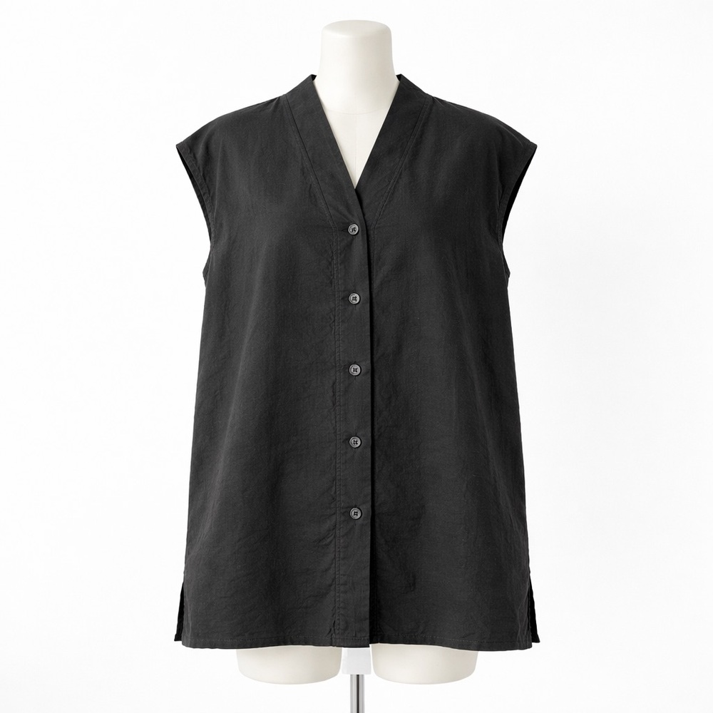 Loup XS 100% cotton button up mini dress 0144 tunic black loose fit slits